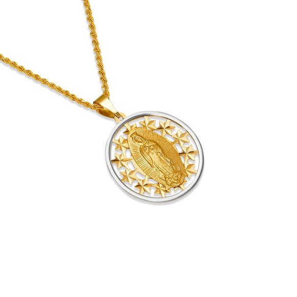 14K Yellow/White Gold Guadalupe Pendant 20 mm - Picture 9 of 9